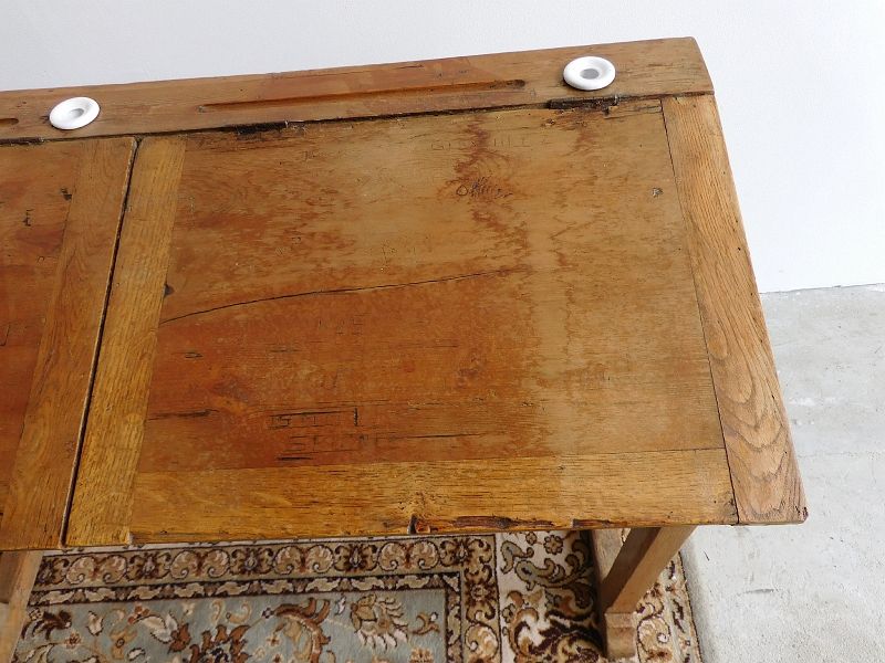 Former double desk of school office in pine of the nineteenth century