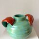 Art Deco handmade turquoise and coral vase from Upsala Ekeby, Sweden, 1930s