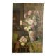 Large antique painting of lilacs in an interior – oil on canvas from the 19th century.
