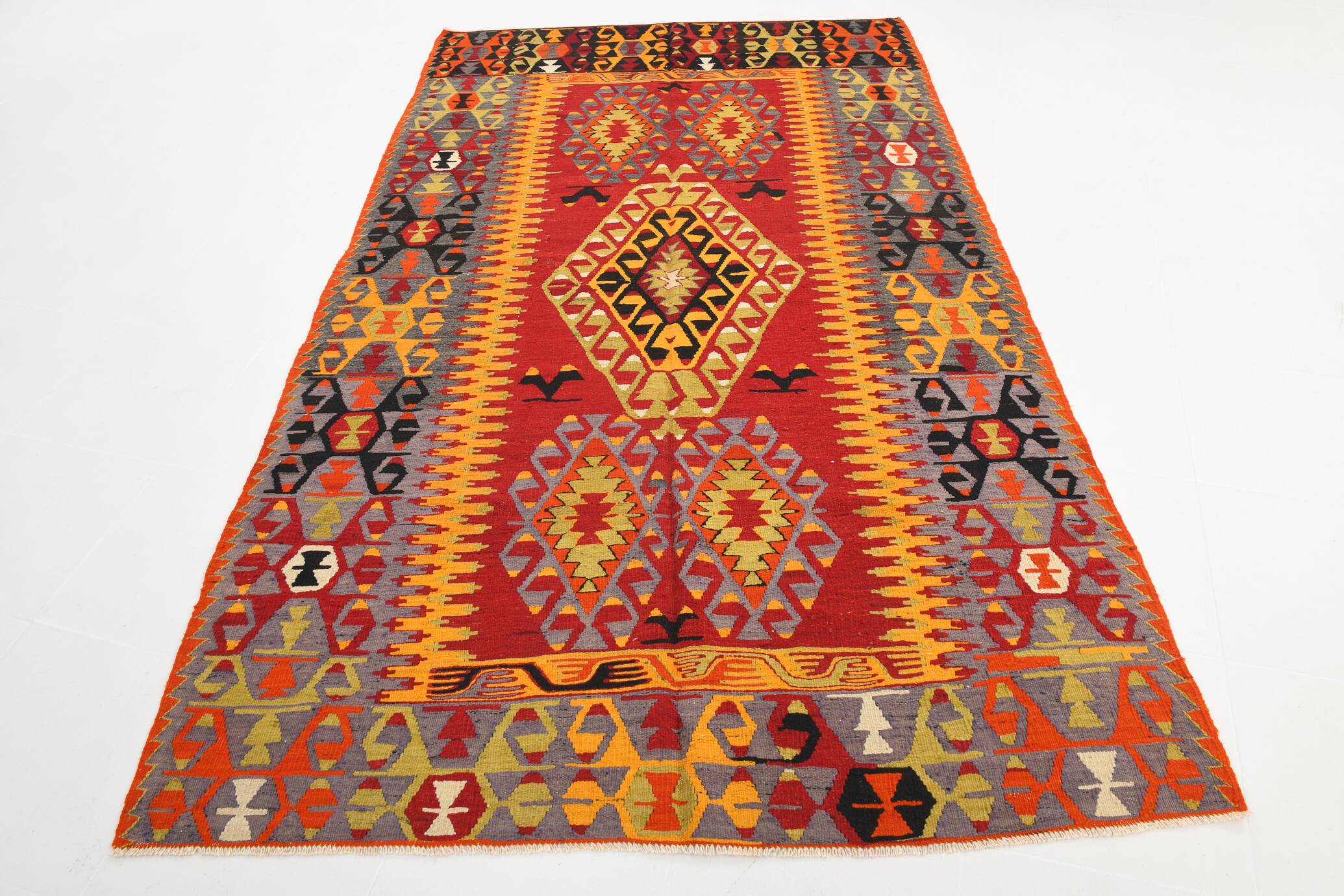 Turkish Red & Orange Tribal Vintage Kilim Rug, 168x295Cm