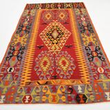 Turkish Red & Orange Tribal Vintage Kilim Rug, 168x295Cm
