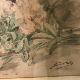Basket of flowers watercolor painting - still life signed jeanne fabre cottave early twentieth