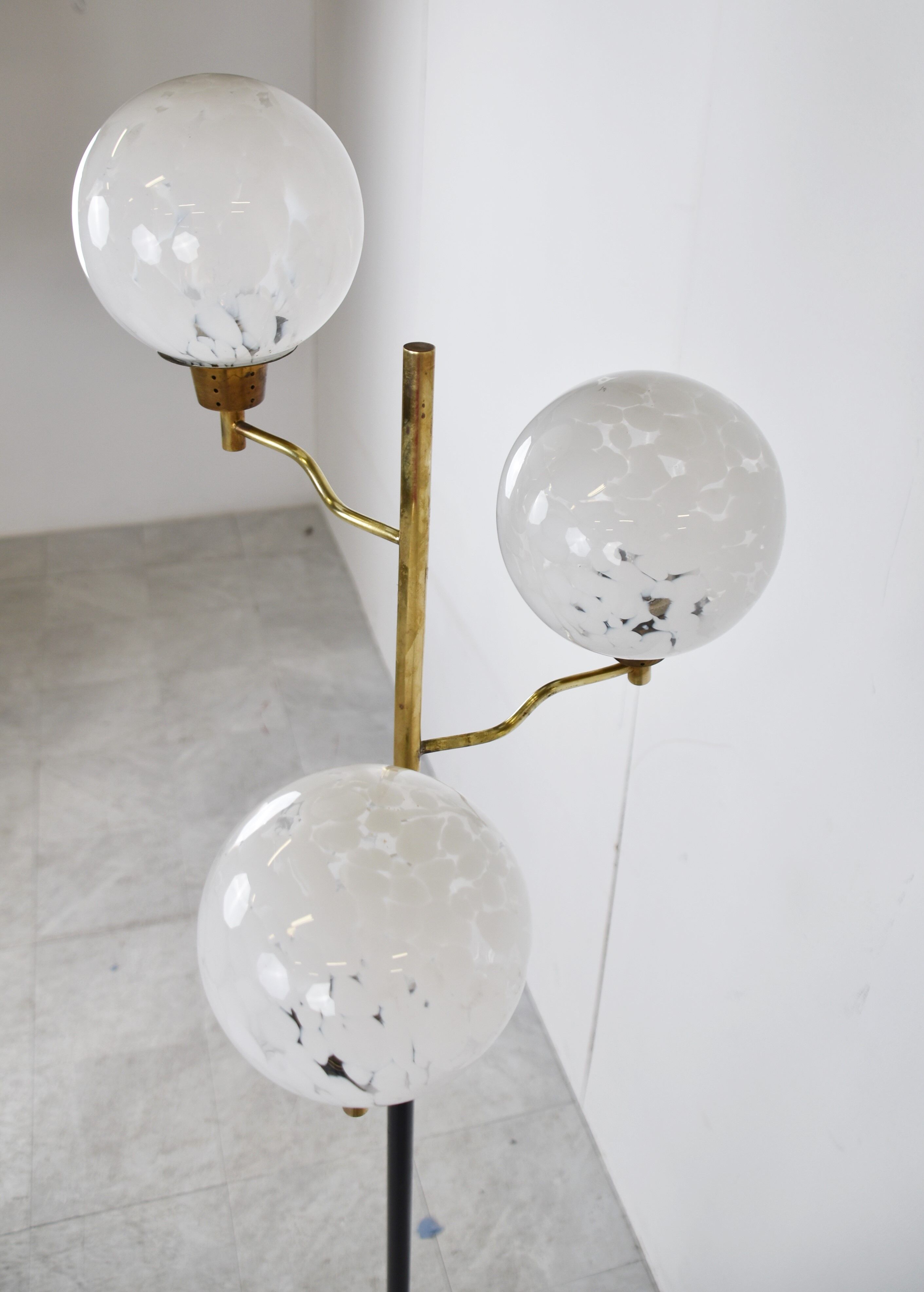 Vintage brass and glass floor lamp, 1970s, Italy