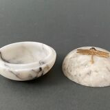 1900 alabaster ball shaped box surmounted by a golden dragonfly