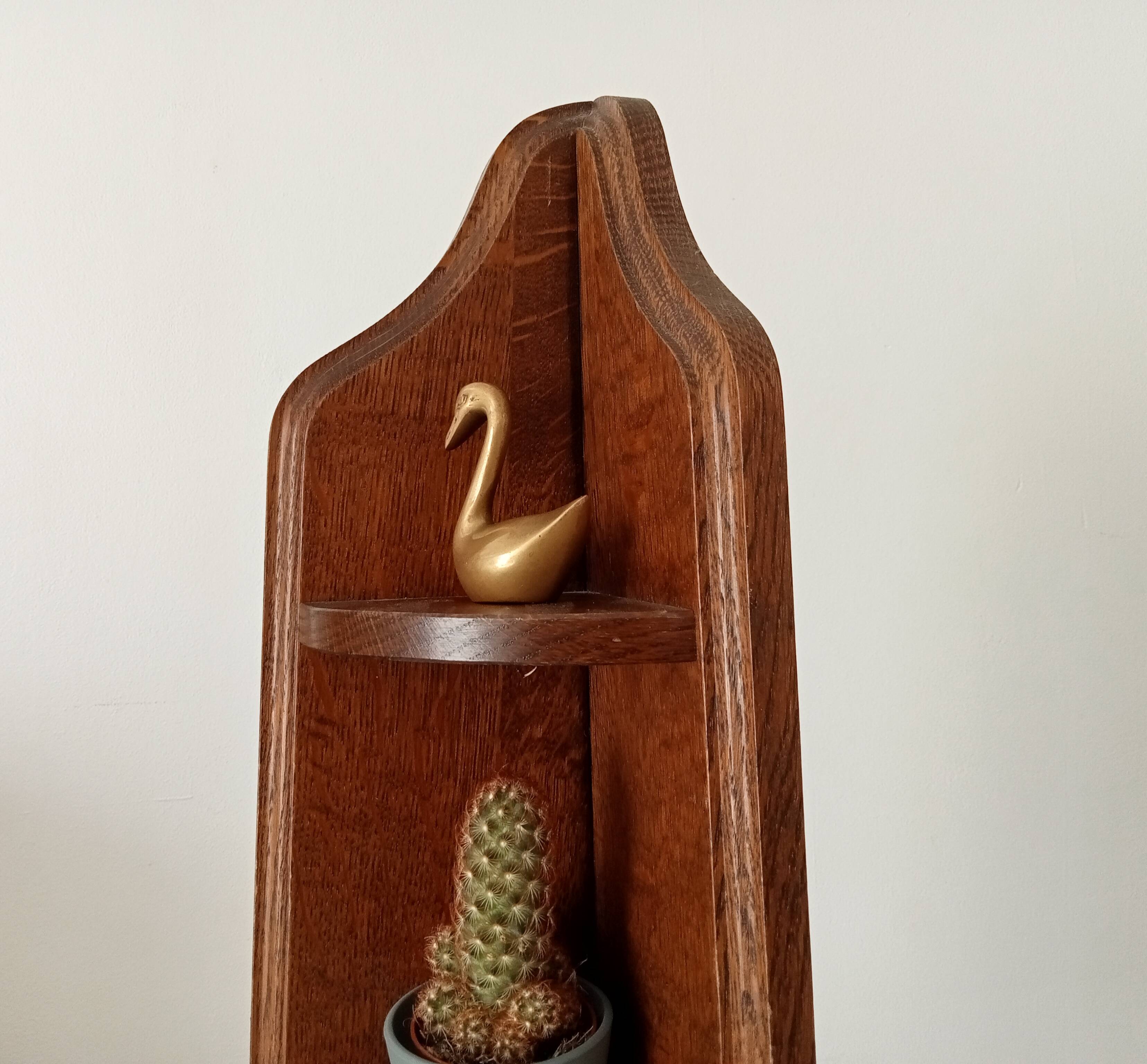 Vintage corner wall shelf in solid oak