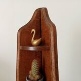 Vintage corner wall shelf in solid oak