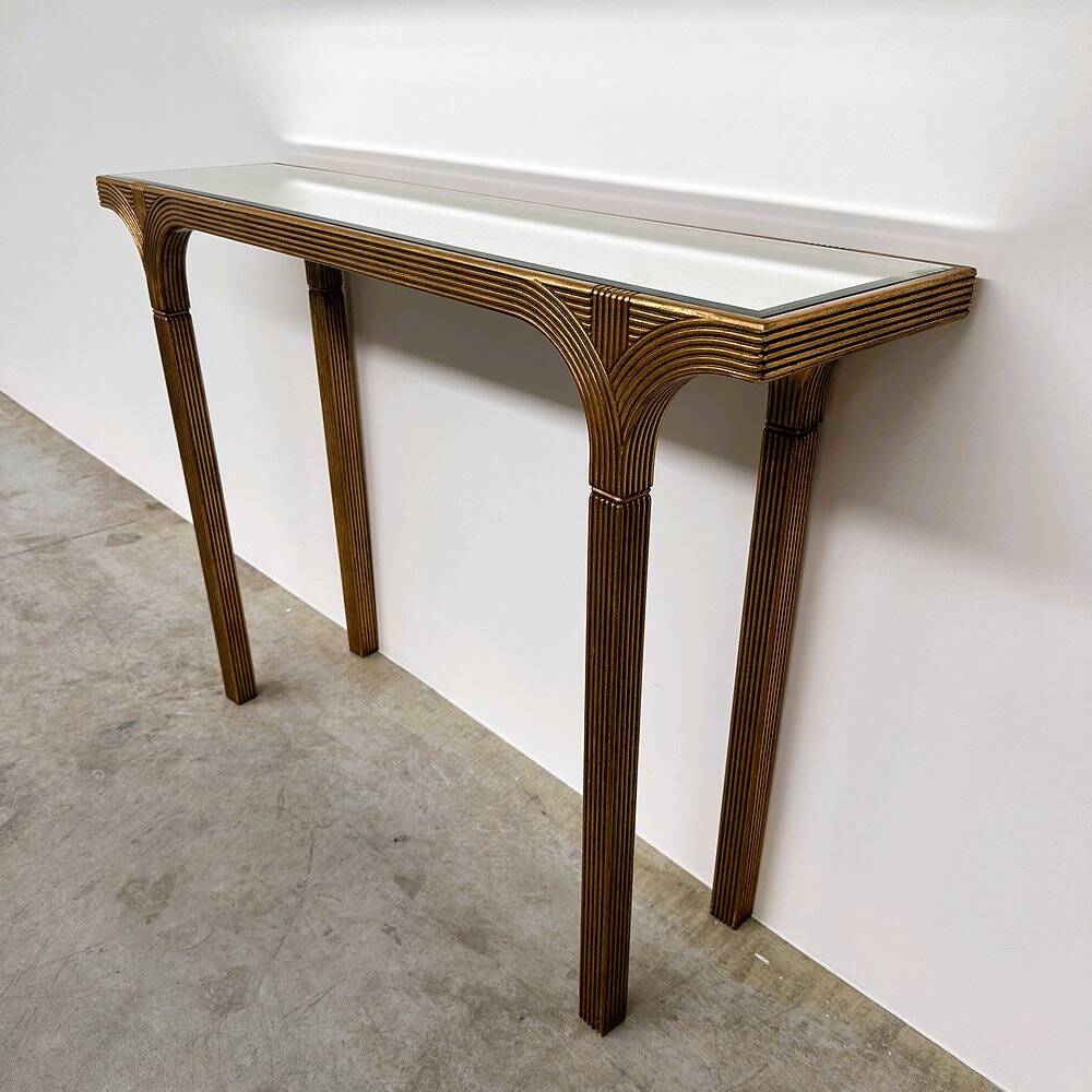 Vintage Deknudt gilt console table with beveled mirror top, Belgium, 1980s