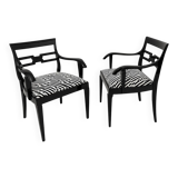 Art Deco Armchairs in Black Lacquer and Black-Creme Fabric, 1925