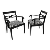 Fauteuils Art Déco en laque noire et tissu noir-crème, 1925