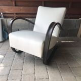 Art Deco armchair H 269 in wood and cream velvet, design by Jindřich Halabala (1930)