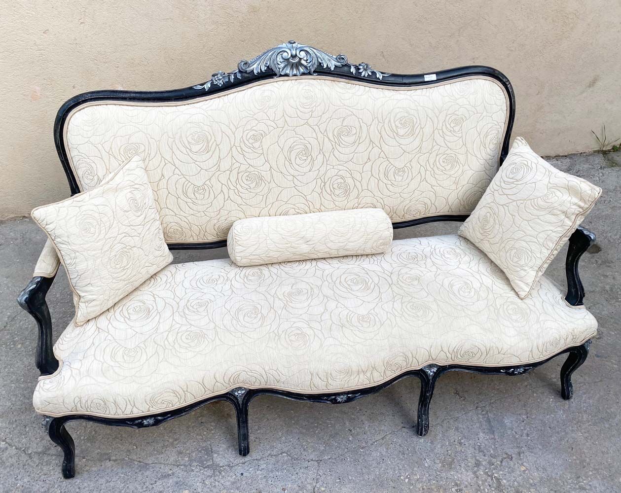 3-seater sofa, black and silver painted wood