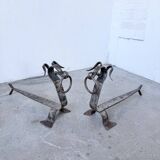 Pair of zoomorphic metal andirons "dogs" 1950