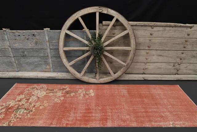 1970s Vintage Turkish Hand-Knotted Wool Cotton Red Runner Rug 82x270