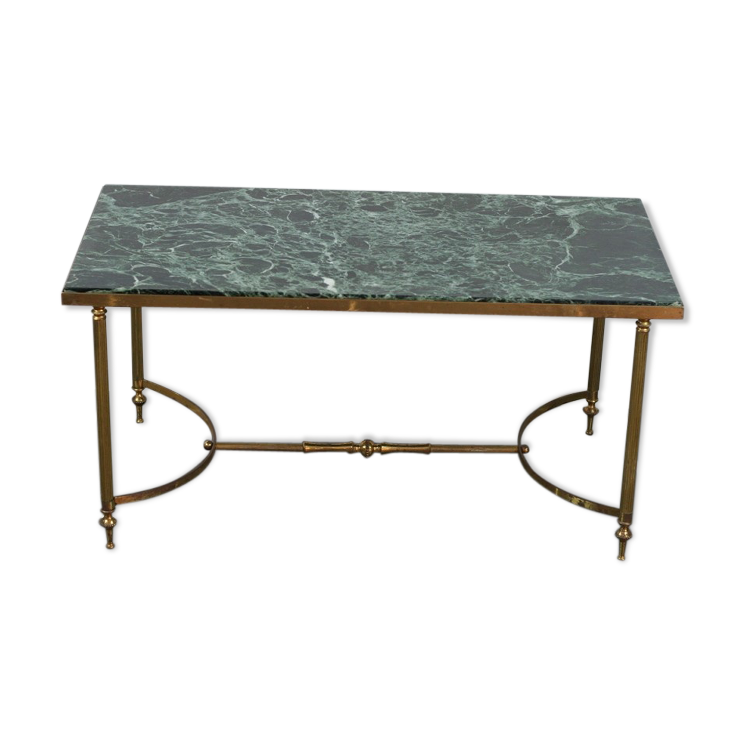 Green marble coffee table and vintage brass gold metal 60s