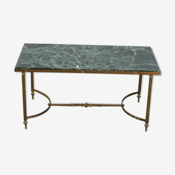 Table basse marbre vert et métal doré laiton vintage 60s