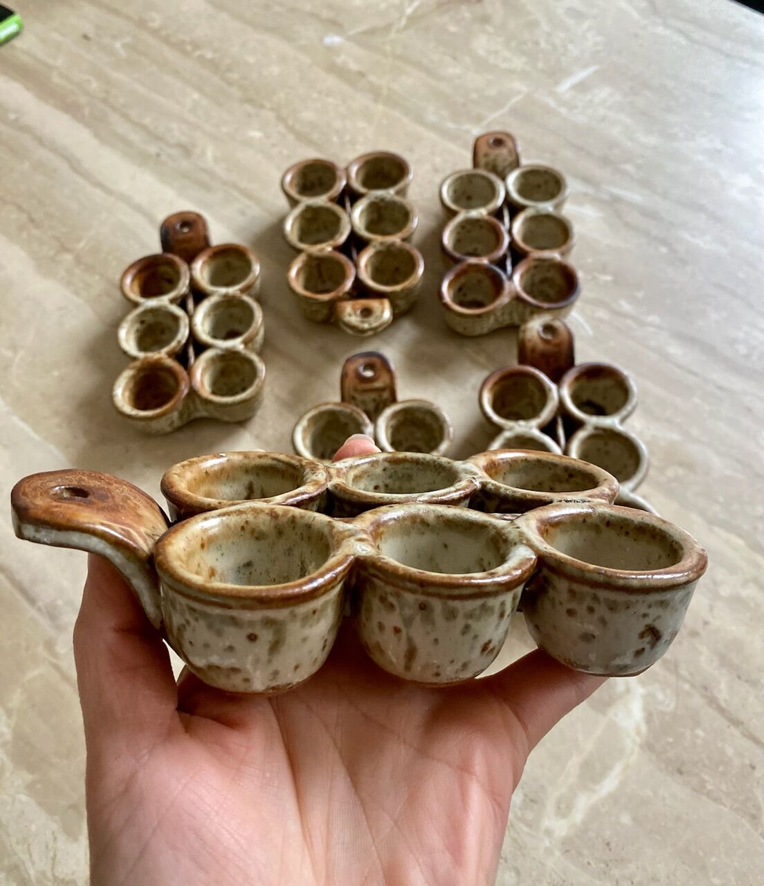 Set of 6 egg dishes in ancient pyrite stoneware