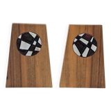 1960s Bookends | Set of 2 | Wood, Ceramic & Brass