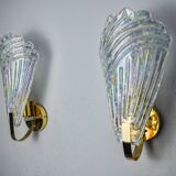 Pair of frosted leaf wall lights, Murano glass, Italy, 1970