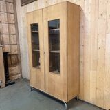 Glass-fronted school cabinet in raw oak