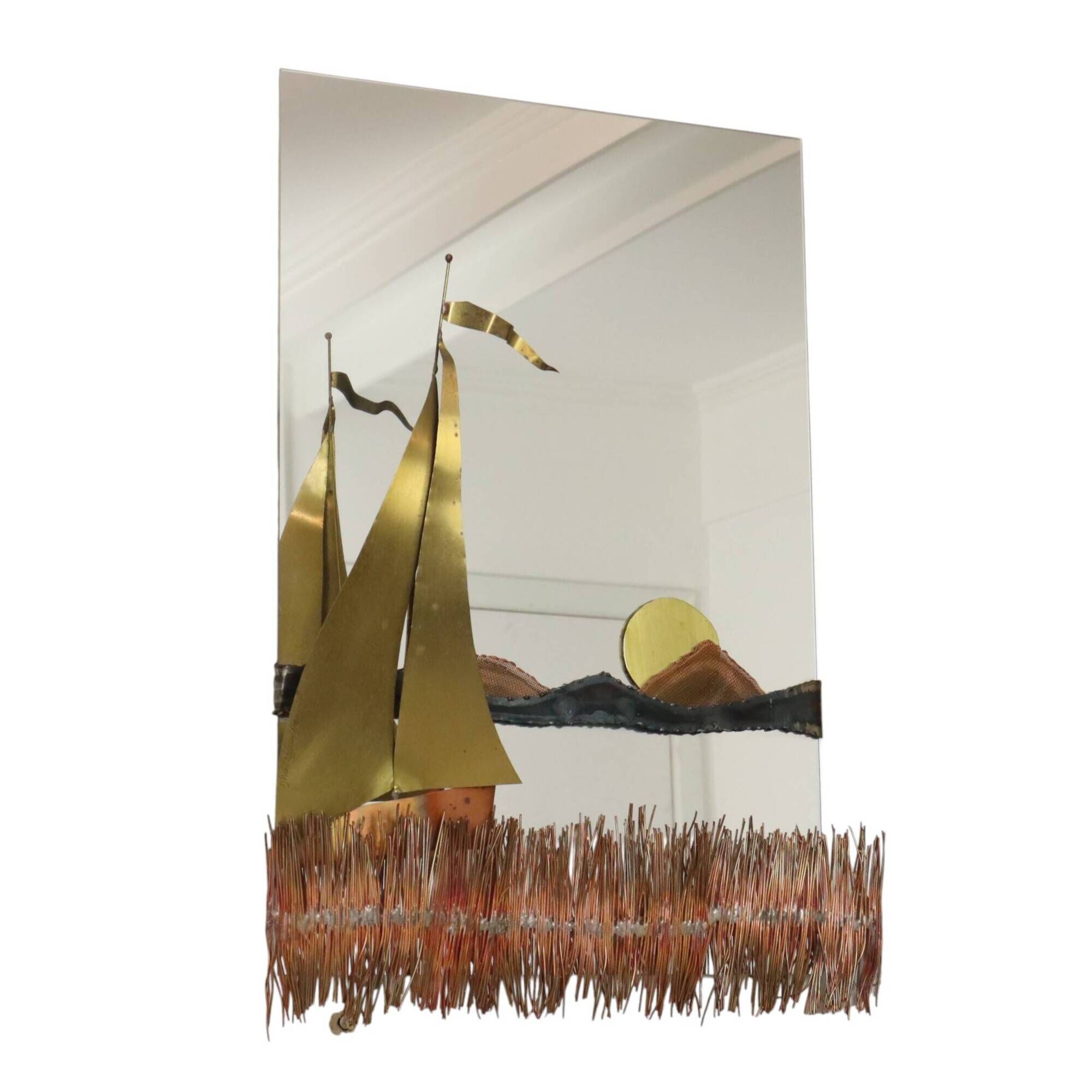 Copper and Brass Boat-Design Mirror by Daniel D’Haeseleer, 1970s
