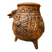 Ancien vase jasba keramik poterie de lave décor aztèque 1970 vintage