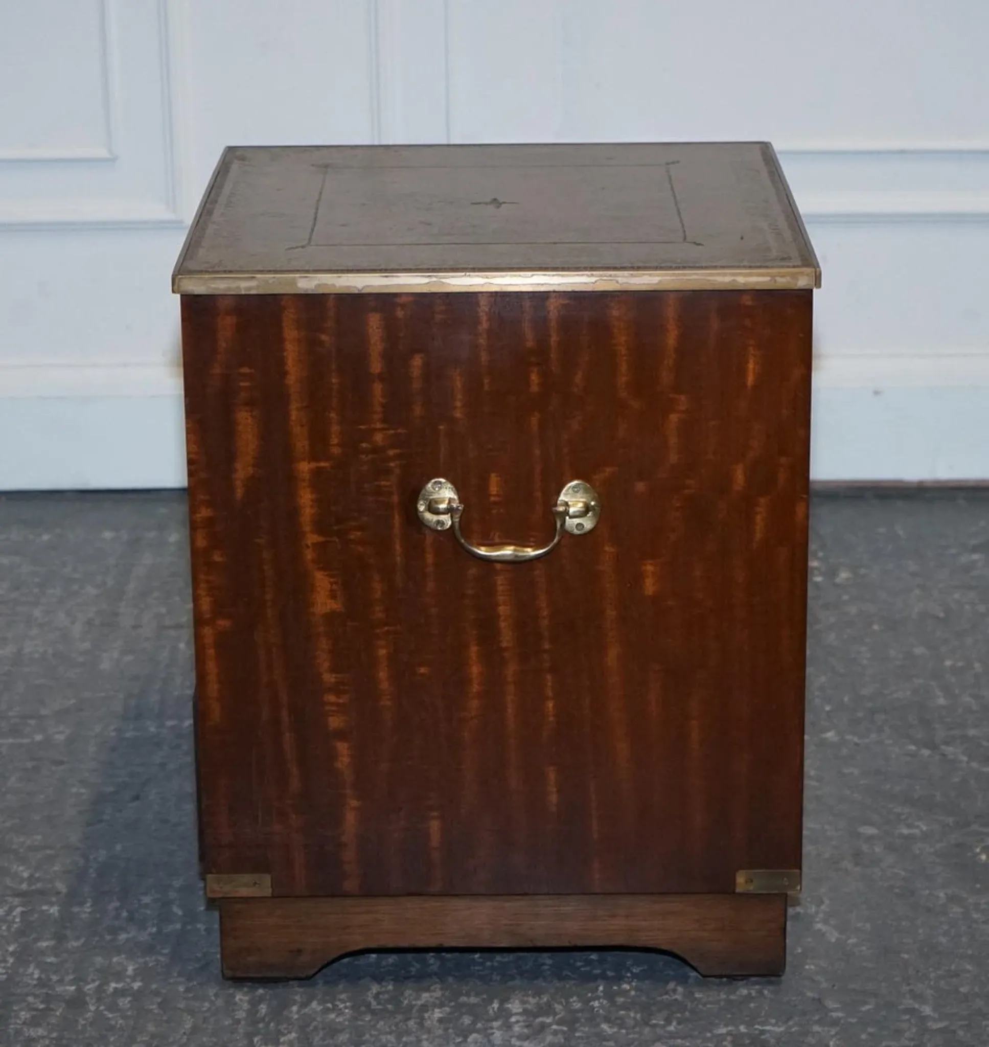 Vintage Bevan Funell Military Campaign Bedside Table with Leather Top