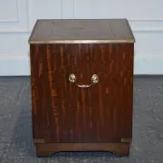 Vintage Bevan Funell Military Campaign Bedside Table with Leather Top
