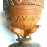 Pot à tabac bois sculpté Forêt Noire, urne aux Oiseaux Black Forest Napoléon III