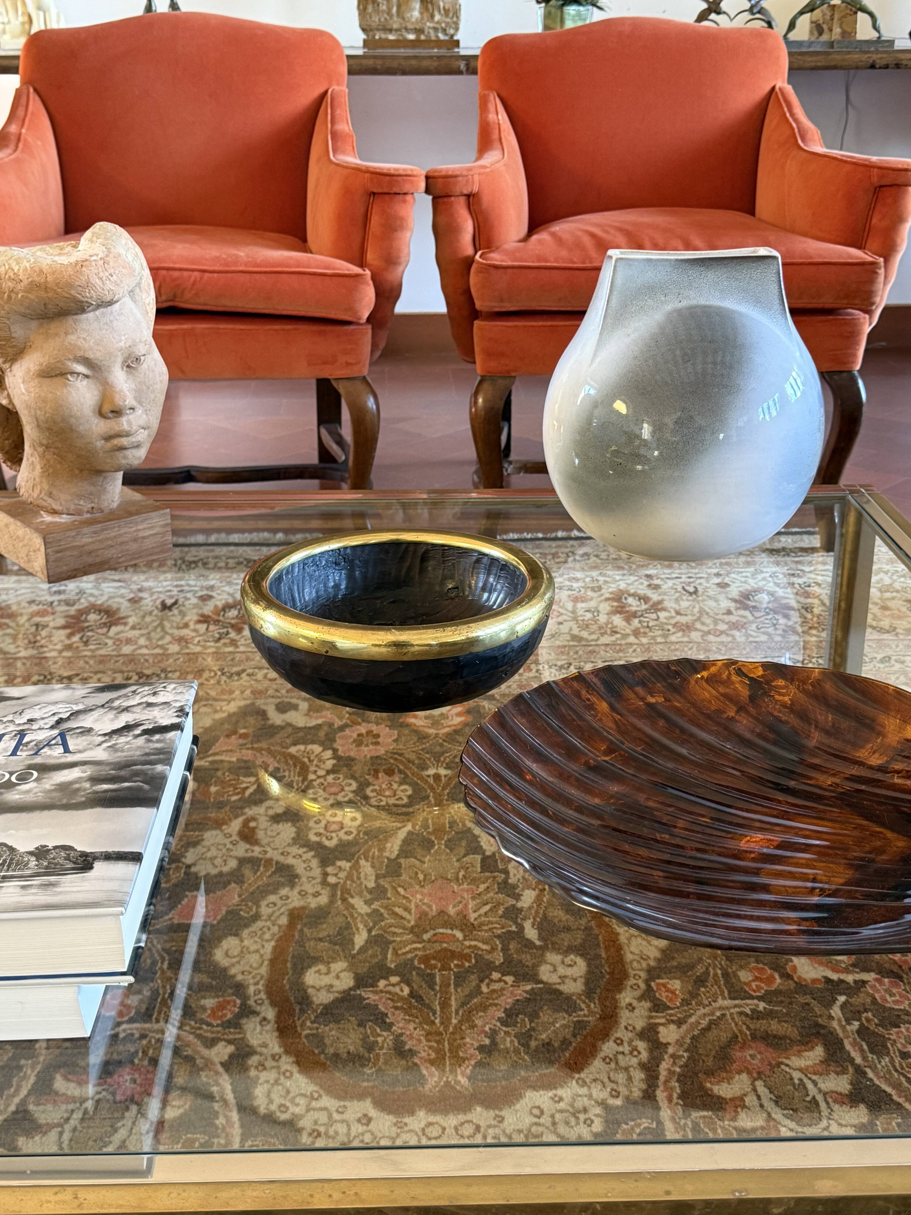 Mid-century brass and wood bowl, Italy 1970s