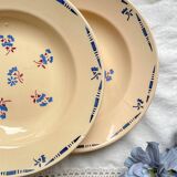 6 vintage K&G Luneville "Flore" porcelain soup plates, 1950s, small blue flowers