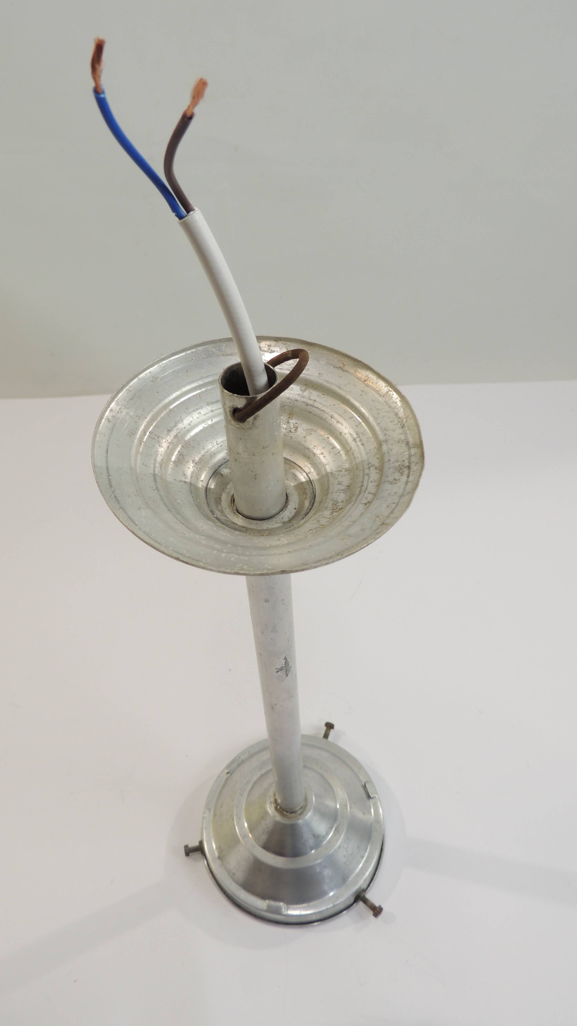 Vintage suspension in aluminum metal and opaline glass globe – Industrial design