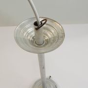 Vintage suspension in aluminum metal and opaline glass globe – Industrial design