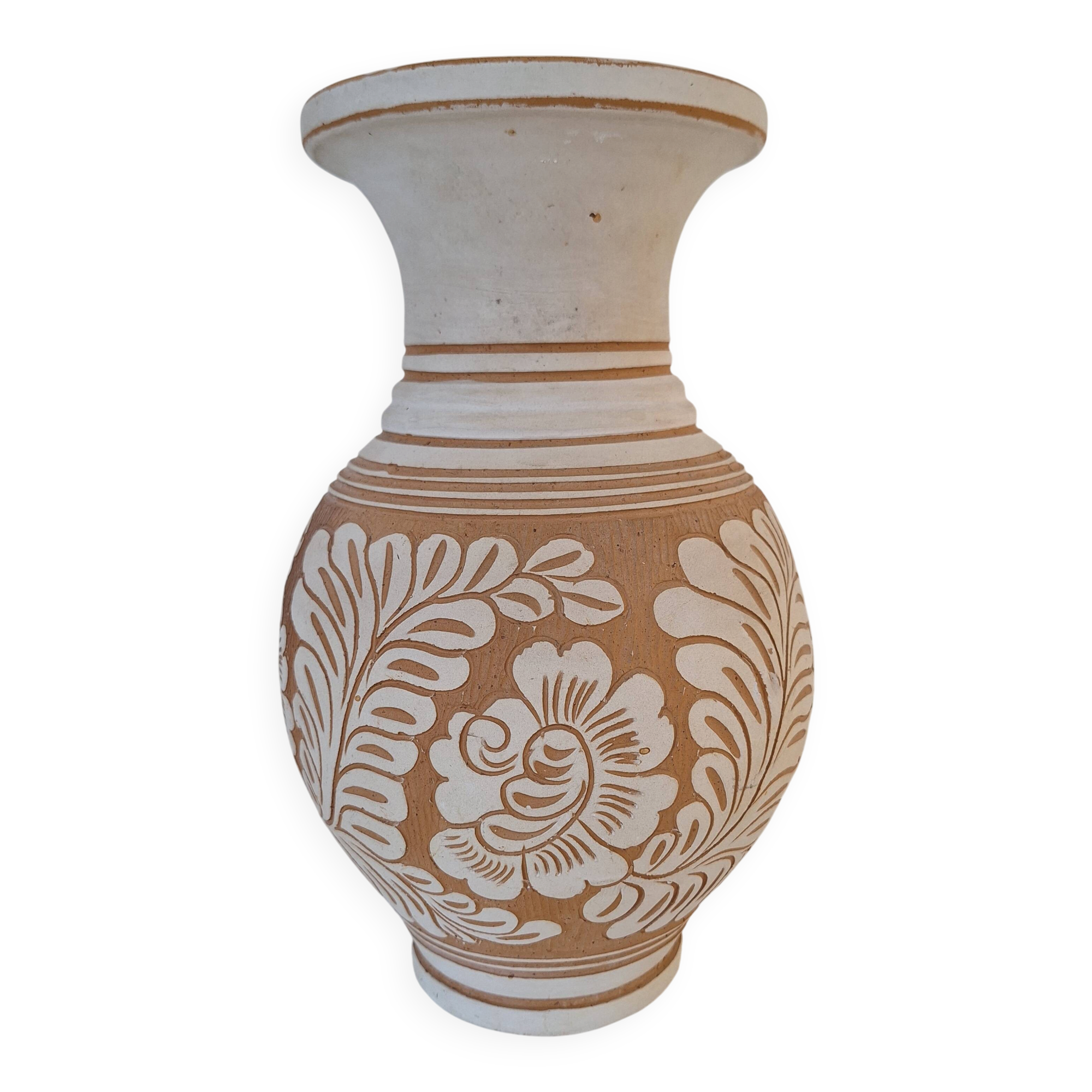 Vase / Poterie d'art artisanal crème et beige