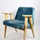 Light blue macau velvet 366 lounge chair by Józef Chierowski, 1970s