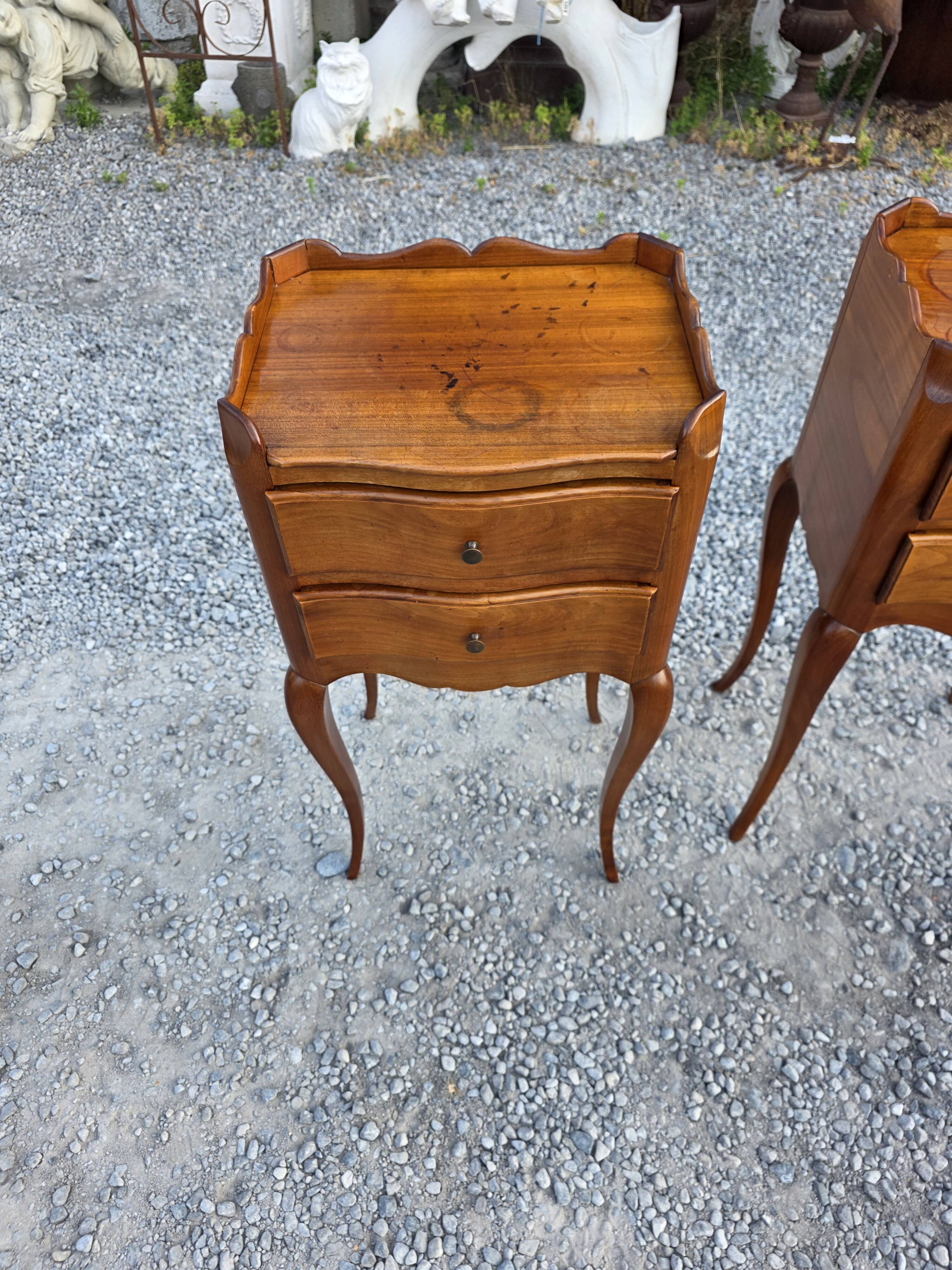 Pair of Louis XV style bedside tables in solid cherry wood.