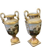 Pair of painted porcelain vases antique scenes