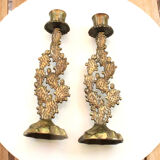 Old pair of vintage Hein Holon Israel cactus candlesticks