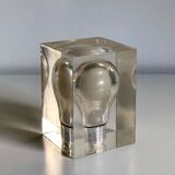 Sculpture inclusion in resin of a blue phosphorescent bulb attributed to Pierre Giraudon, 1970