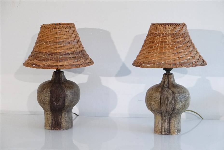 Paire de lampes en grés scarifié de Christian Pradier