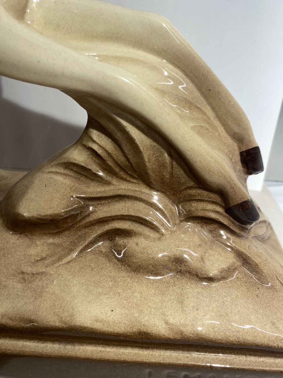 Ceramic deer and doe signed Lemanceau (1905-1980)