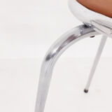 Set of 3 chrome stools with cognac leather seating, 1960's