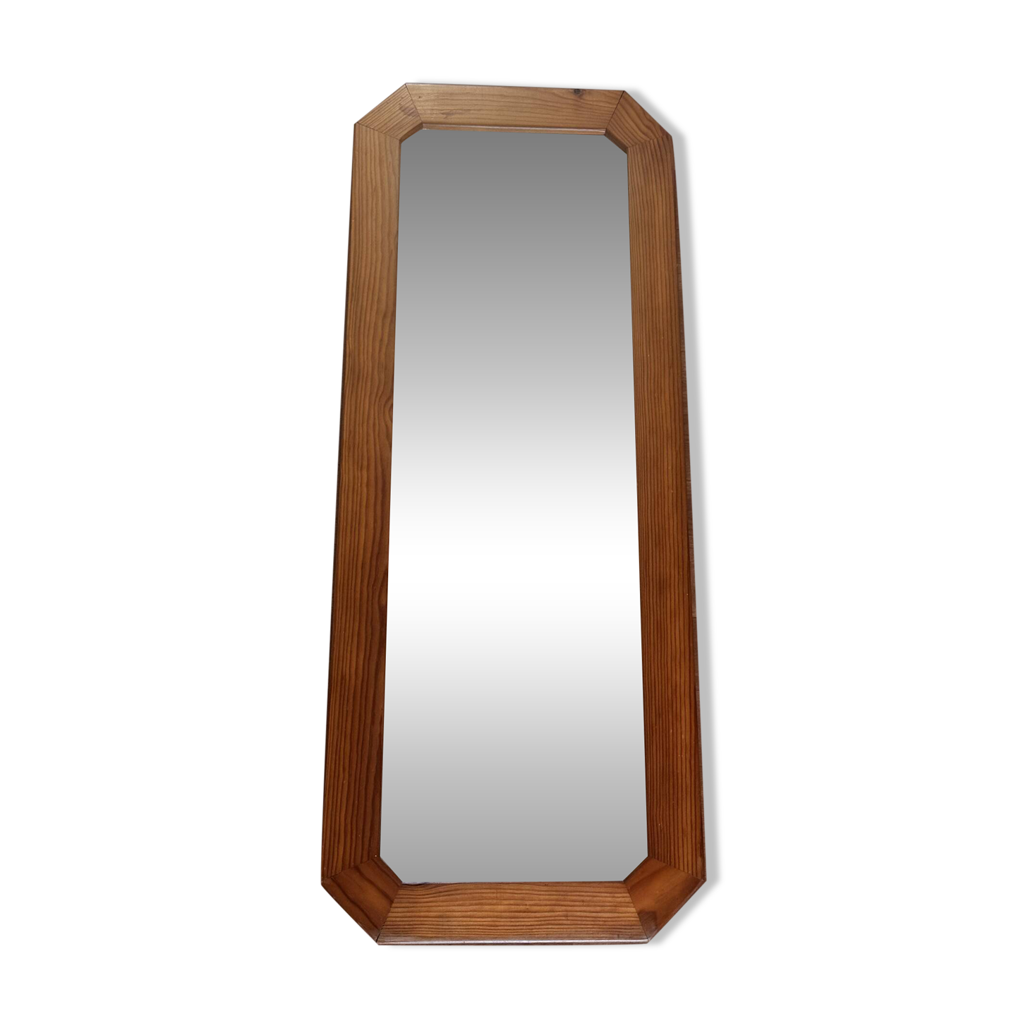 Large octagonal wall mirror in pine, 1970s – 103 × 40 cm
