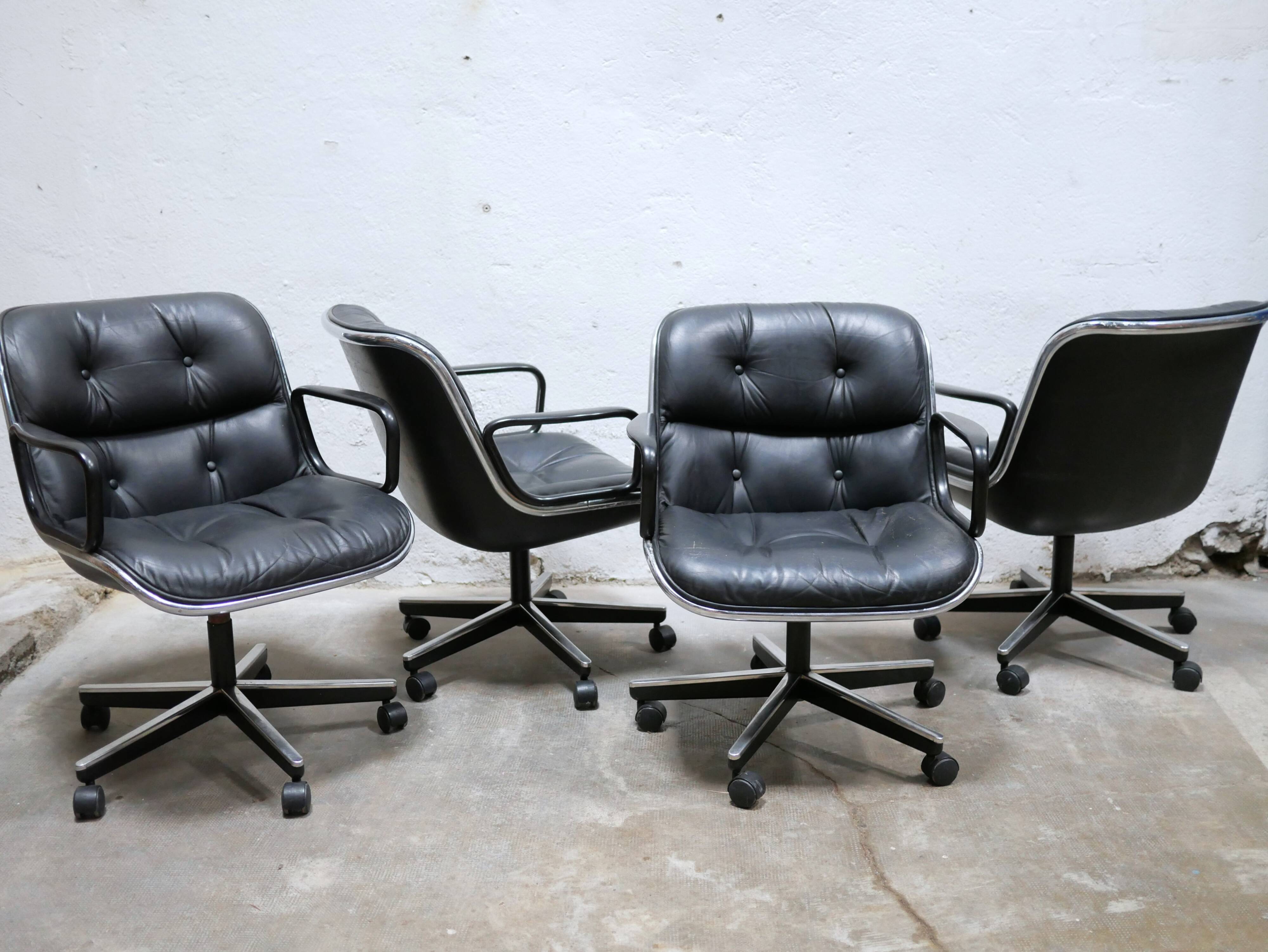 Black leather armchair by Charles Pollock for Knoll International