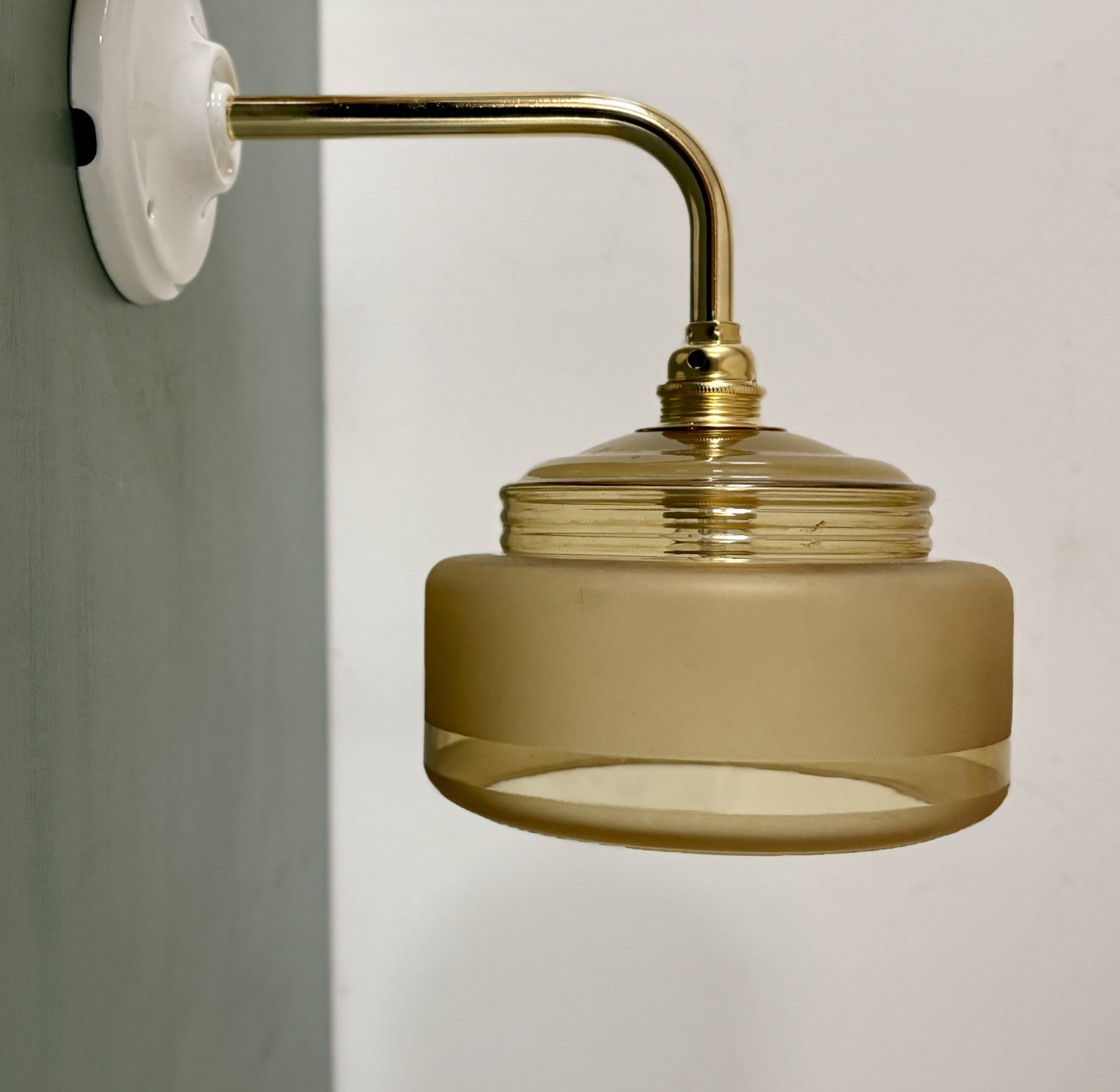 Yellow frosted glass vintage wall lamp shade