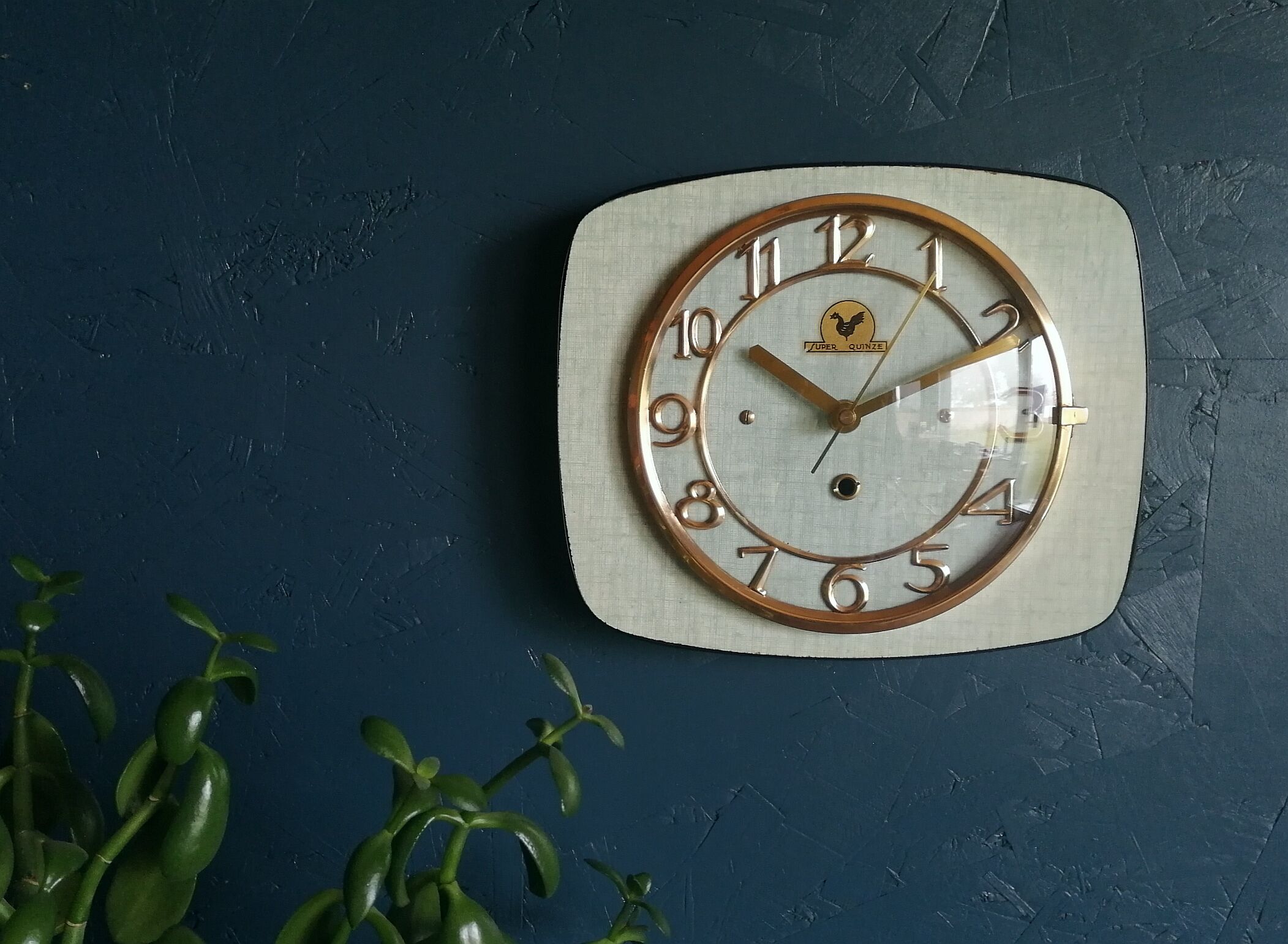 Vintage formica clock silent rectangular wall clock "Super Quinze Vert"