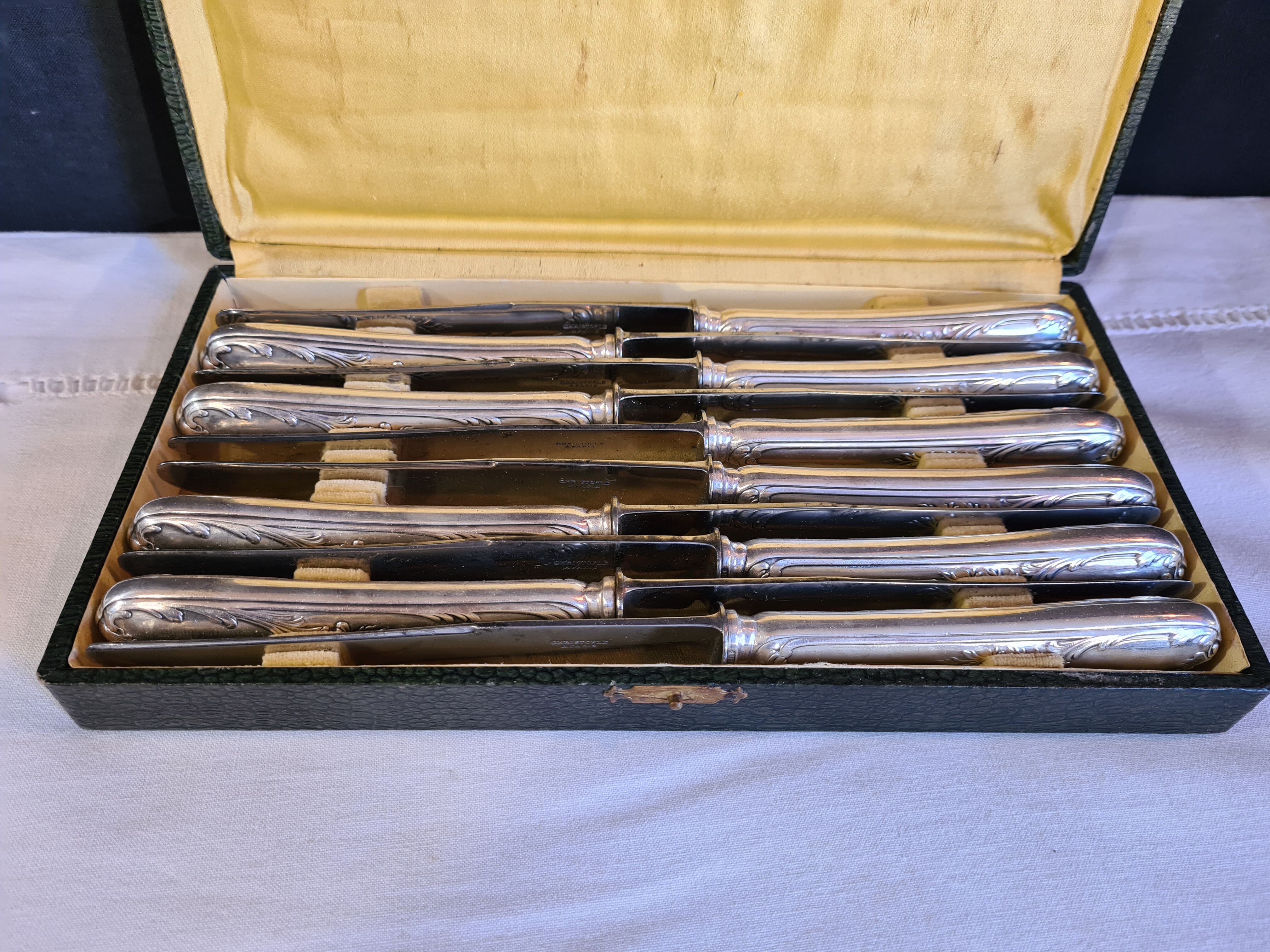 Box of 10 silver metal knives Cristofle
