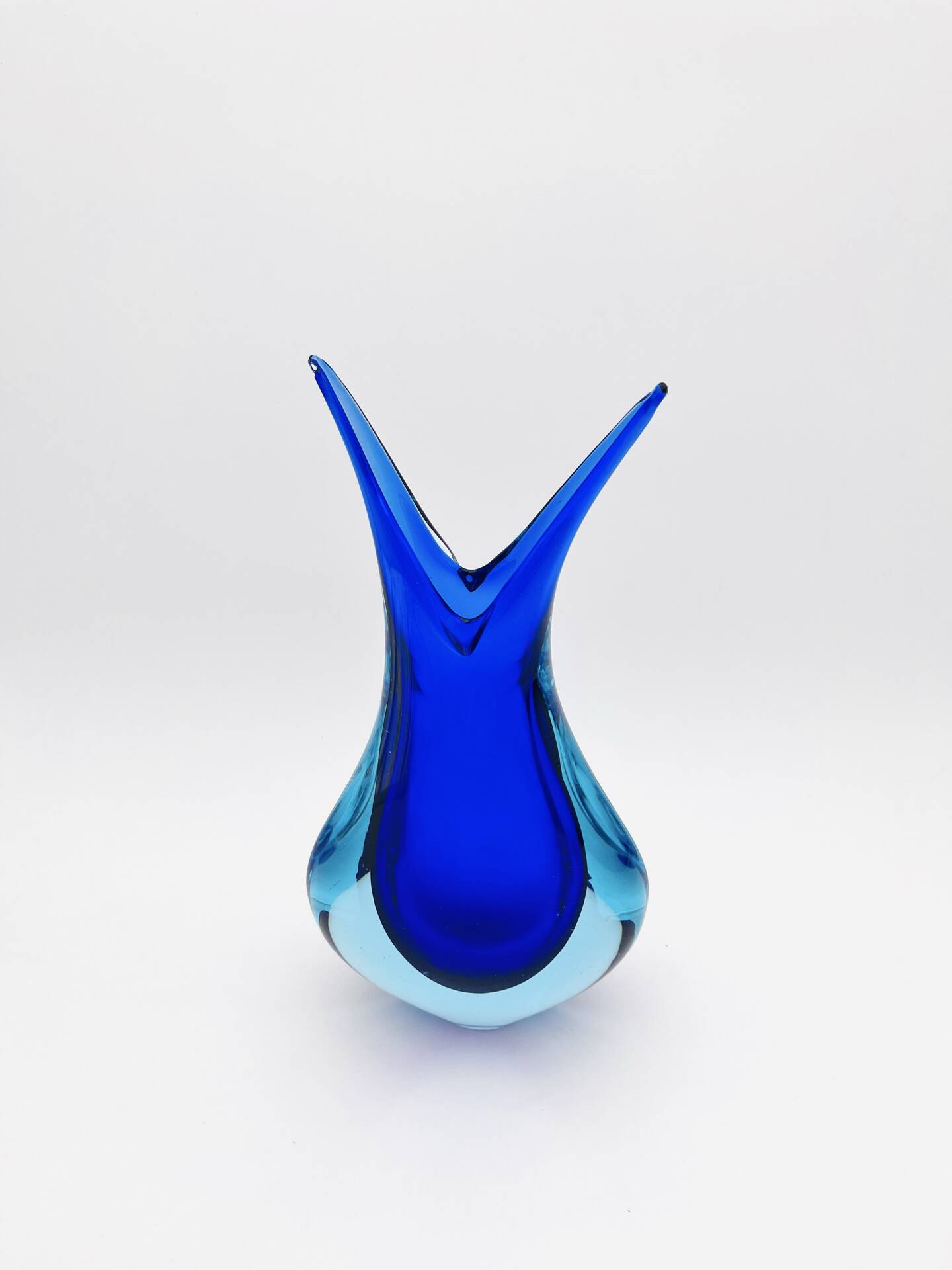 Large Murano Vase Flavio Poli Sommerso Blue Cobalt Turquoise 31.5cm