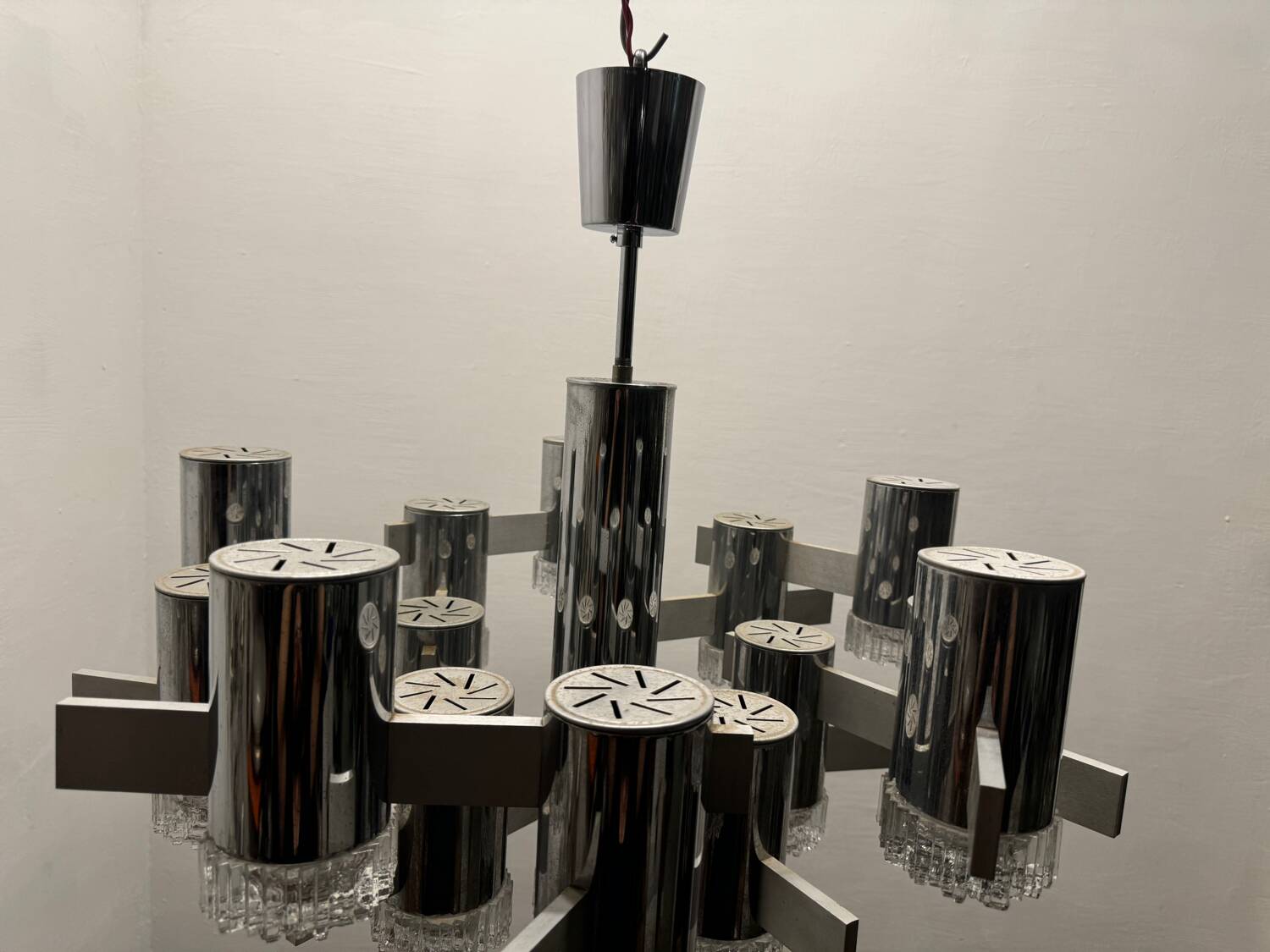 Italian Large Midcentury Chrome Chandelier 15 Lights