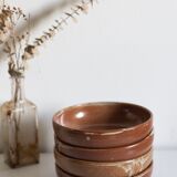 Set of 4 plates in sandstone of Saint Amand signed