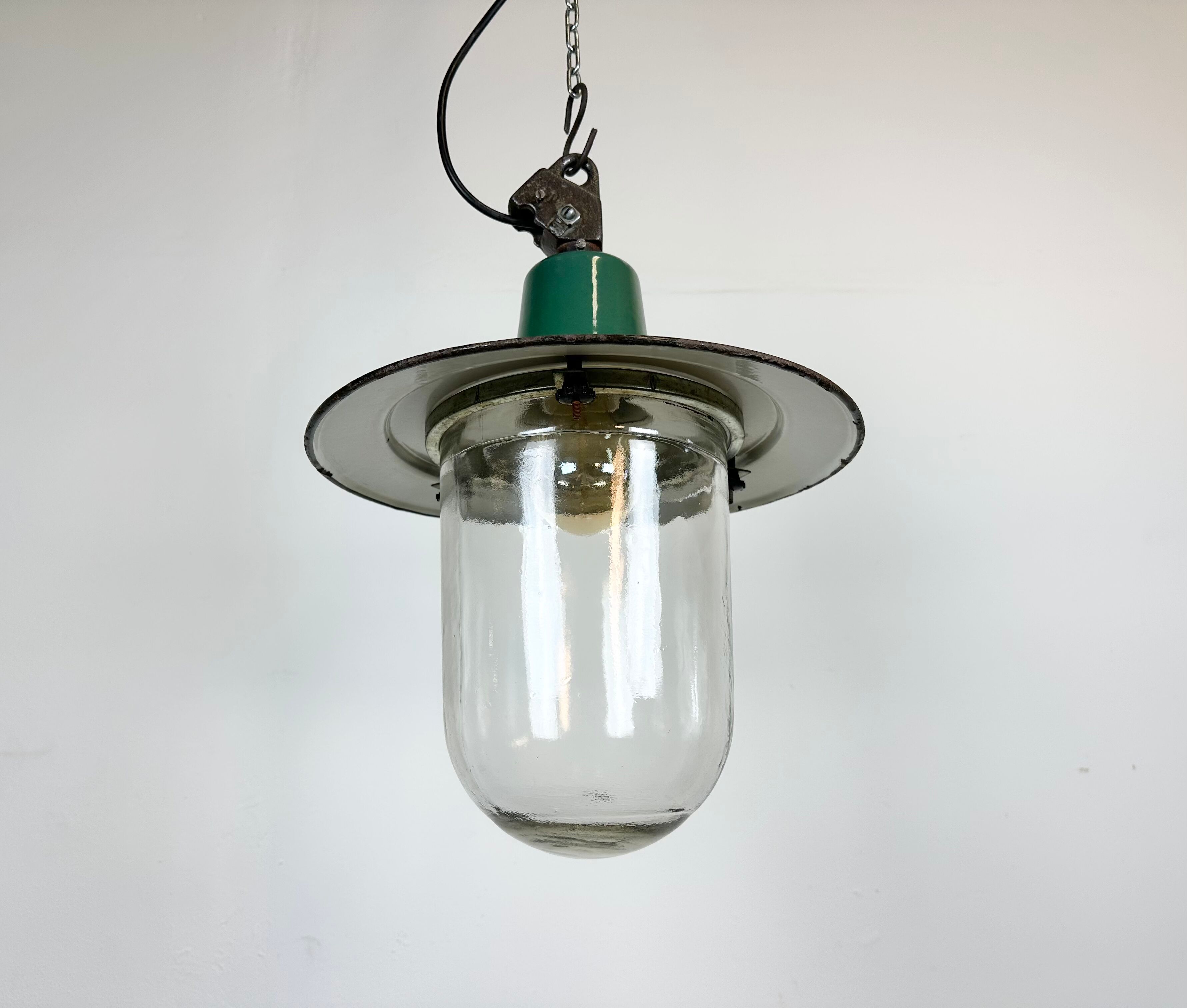 Green Enamel and Cast Iron Industrial Pendant Light, 1960s